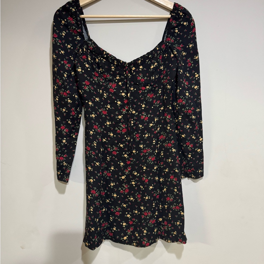 Reformation Black Floral Square-Neck Mini Dress - Picture 6 of 9